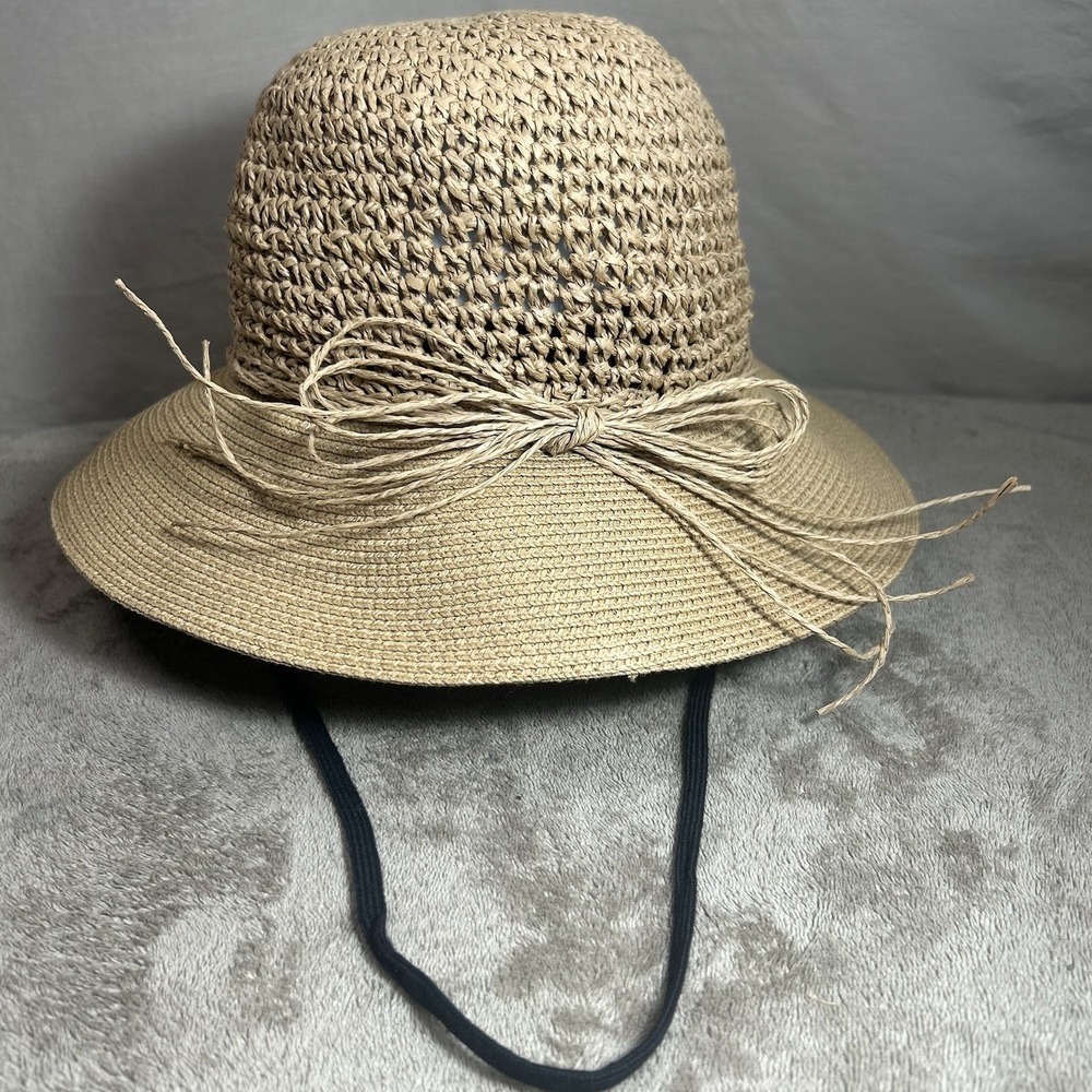 FURTALK Womens Straw Sun Hat Wide Brim Bow Chin Strap Beach Summer Adjustable ML